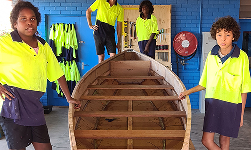 Students with the Bunyip boat